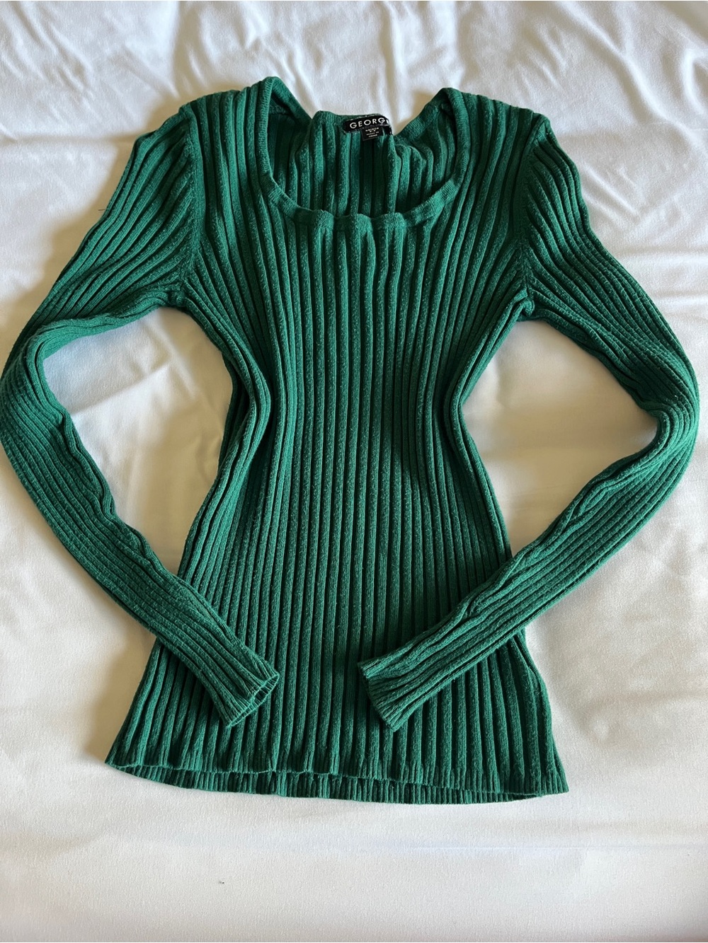 GEORGE Green Ribbed Long Sleeve Scoop Neck Sweater Top XS (0-2) Rayon Blend